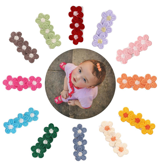 Baby Hair Clips -12Pcs Dasiy Barrettes Sets Fully Lined Hair Pins Bows Wrapped by Cloth Hair Accessories for Baby Girls Infants Toddler Kids